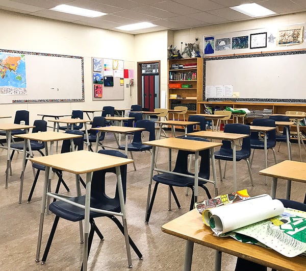 Robyn's empty classroom that she teaches in.