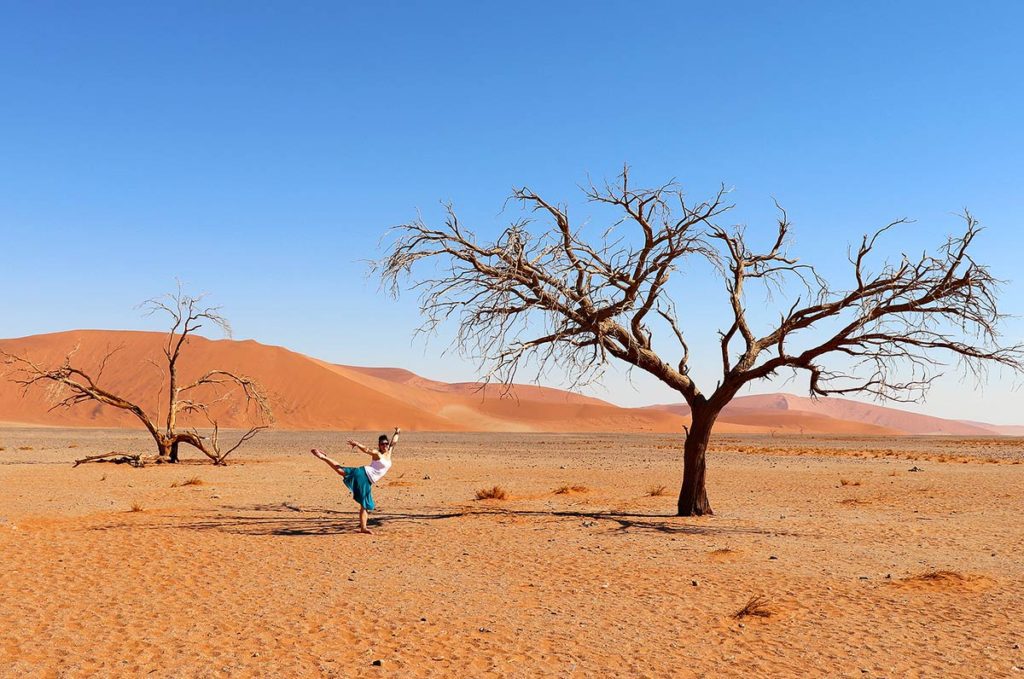 Robyn posing in the Sossusvlei desert after finally making it to Africa!