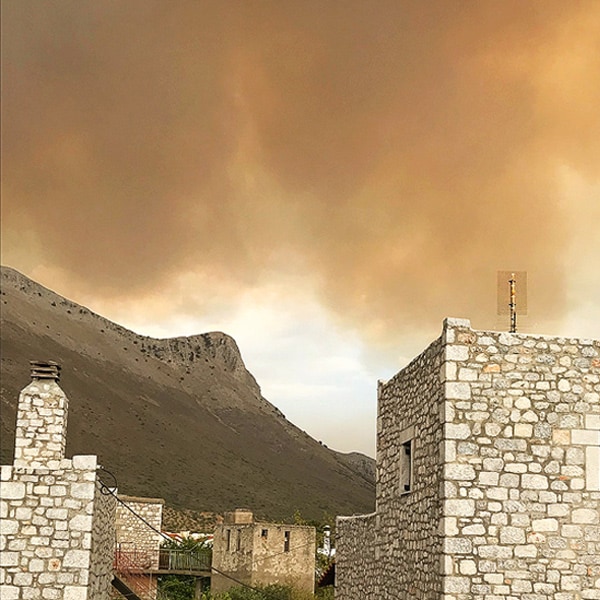 The sky above our hotel in Aeropoli started to turn black from the surrounding forest fires.