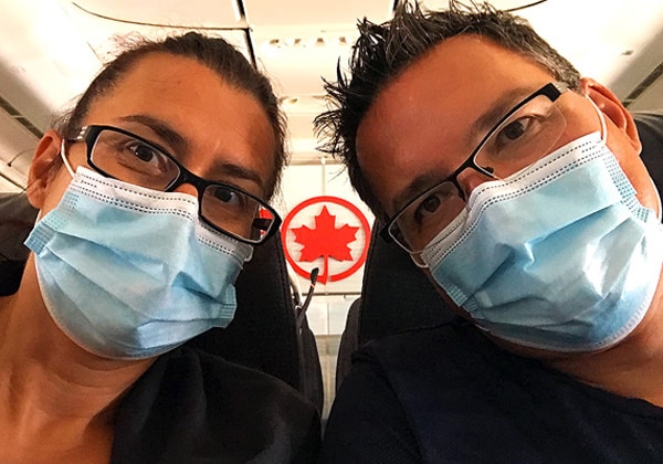 We had big smiles under our face masks when we finally boarded our  Air Canada flight to return to Canada. 