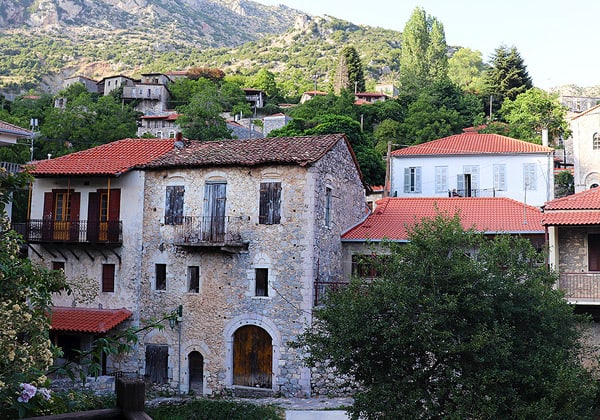 The view from our hotel in Stemnitsa was gorgeous! We loved seeing the old stone buildings set against the mountains.