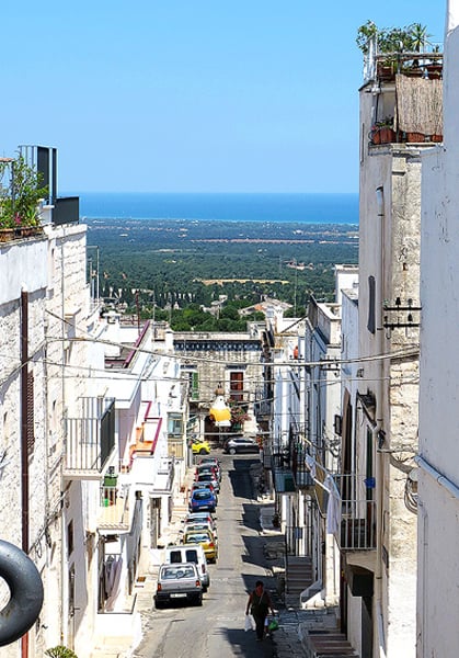 The view from high atop Locorotondo down to the Adriatic Sea.