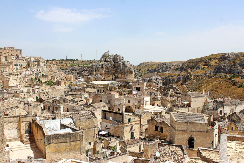 The intricate, haphazard layering of cave dwelling of Matera.