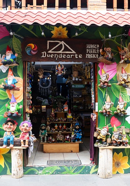 The entrance of the Duendearte, or Goblin, Store in Huasca de Ocampo. This shop is full of souvenirs depicting these mythical creatures.