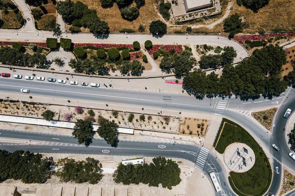 A bird's eye view of the streets of Malta. Using a GPS when driving in Malta can make the journey less stressful.