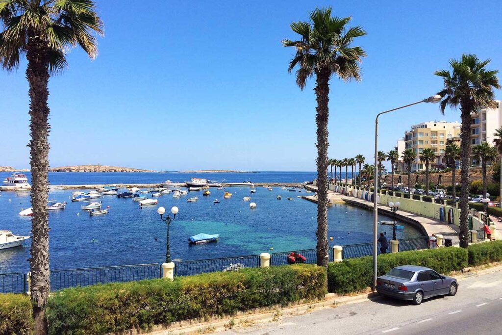 A beautiful promenade in Malta looking at the Mediterranean Sea.