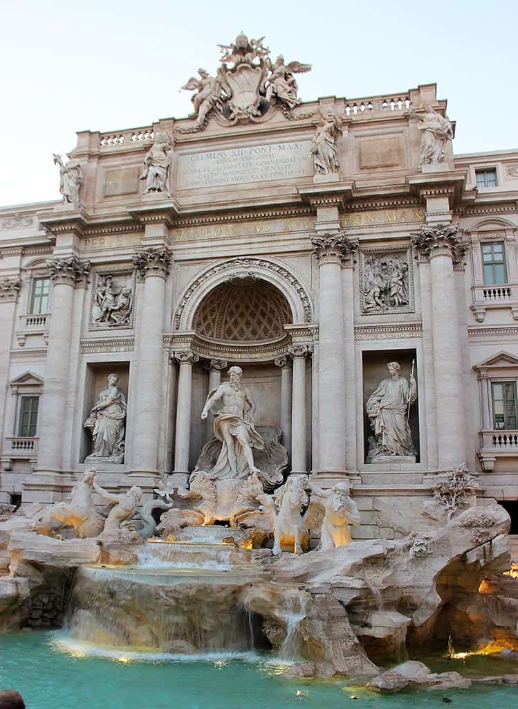 The gorgeous Trevi Fountain, one of the most popular things to do in Rome for disabled travelers. The fountain is made of marble with beautiful sculptures and water running below.