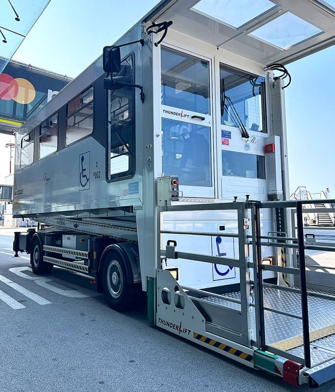 The Thunderlift at Ljubljana International Airport in Slovenia, a device used to life wheelchair users to the aircraft door instead of climbing stairs.